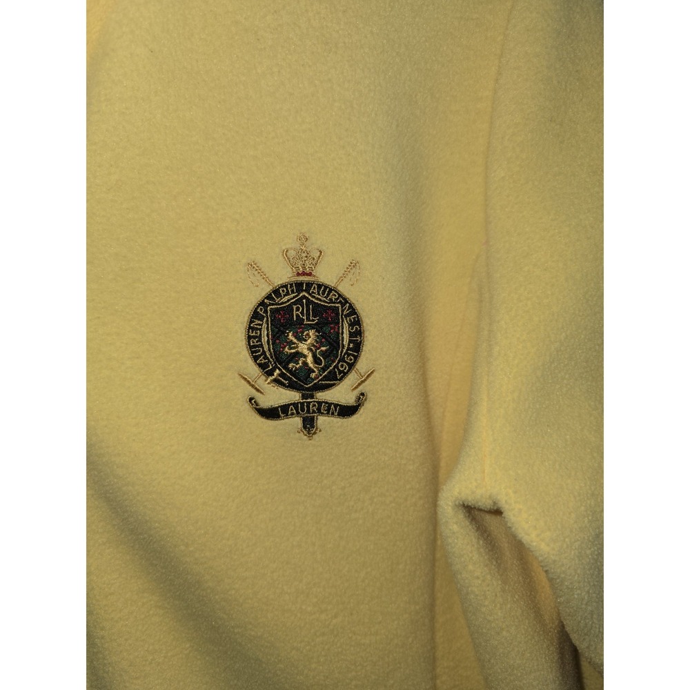 VTG Ralph Lauren Fleece Jacket Womens LARGE Yellow LRL Lion Crown Crest Zip - Picture 2 of 8